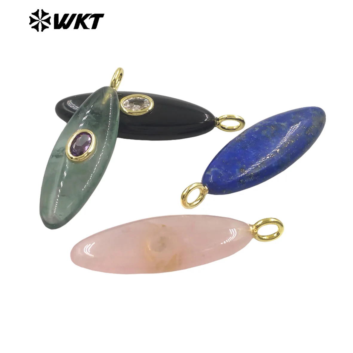 WT-P2053 Exquisite Slender Long Oval Shape Fine Transparent Stone&Zircon Pendant For Semi-Finished Jewelry Accessories