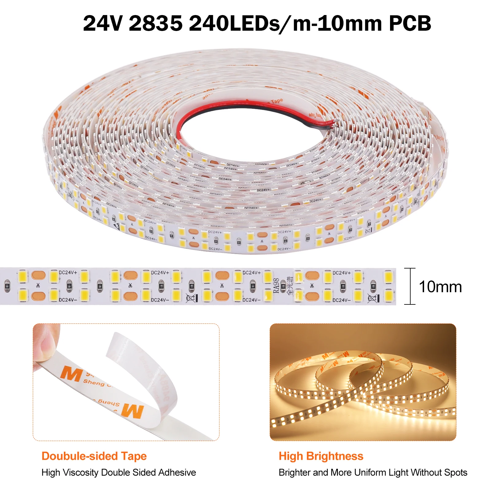 5m 10m LED-Streifenlichter 24V 2835 120/180/240LEDs/m RA98 5mm 8mm 10mm LED-Band 2700K 3000K 3500K 4000K 5000K 6000K Flexibles Klebeband
