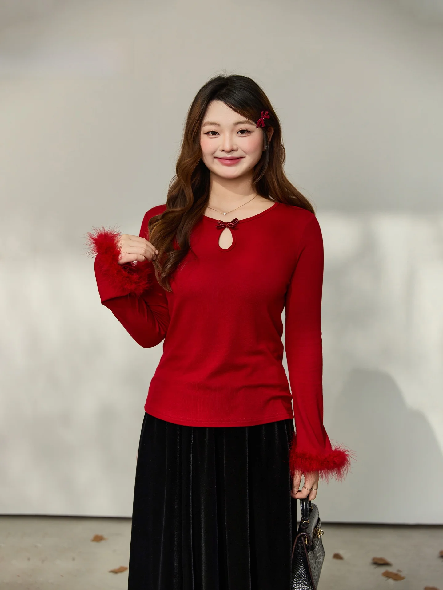 

Slim Fit T-irt Women's plus Size Spring 2026 Ele Sle Long Sve Bell Sve Waist Cinched Top for Micro Plump Women