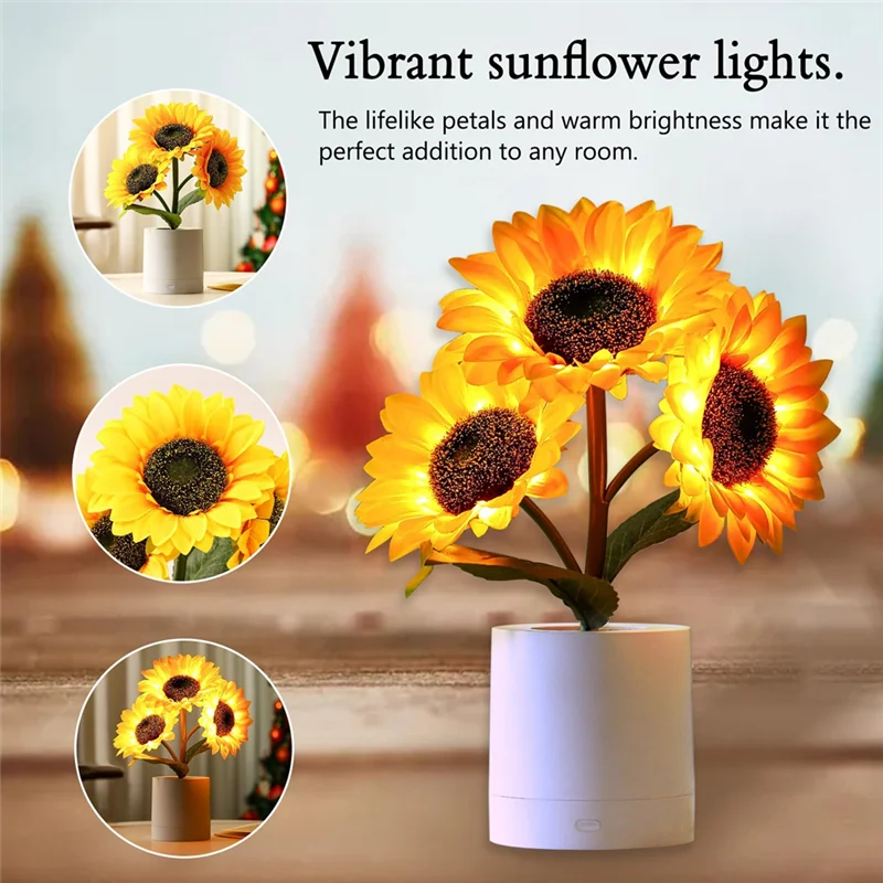 

AK25-Sunflower LED Lamp Artificial Sunflower Night Light USB Rechargeable Flower Lamp For Mother's Day Gift For Bedroom