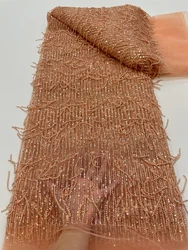 3D tecido de renda lantejoulas para costura vestido bordado de tule frisado africano casamento nupcial de alta qualidade, luxo, 2024