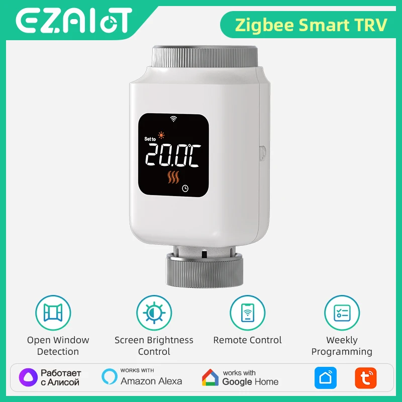 

Умный термостат Tuya Zigbee 3.0 TRV (1-5 шт.) для радиаторов, дистанционное управление температурой, совместимость с Alexa и Google Home