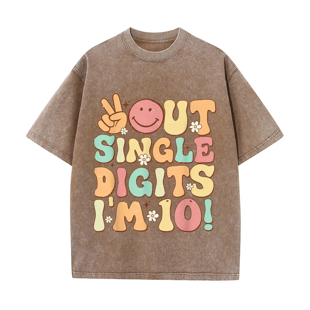 Peace Out Single Digits Retro Groovy 10th Birthday Girl T-Shirt Luxury Brands T Shirt Homme Men's Shirts Blue Graphic Tee