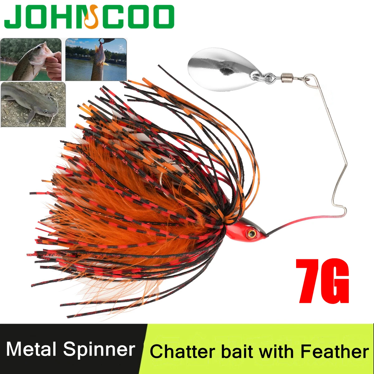 Isca de metal Spinner para Bass, Pesca Lure, Buzzbait, Swimbait Hook, Jig Kit, saia, Spinner, 7g