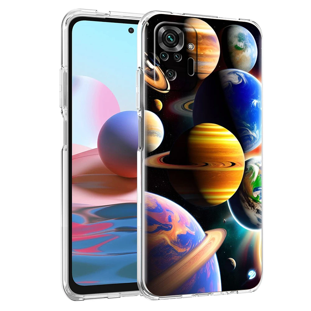 Space Planet Stars Moon Phone Case Cover for Redmi Note 10 11 11T 7 8 8T 9 K40 Gaming 9A 9C Pro Plus Transparent Shell Capas Bag