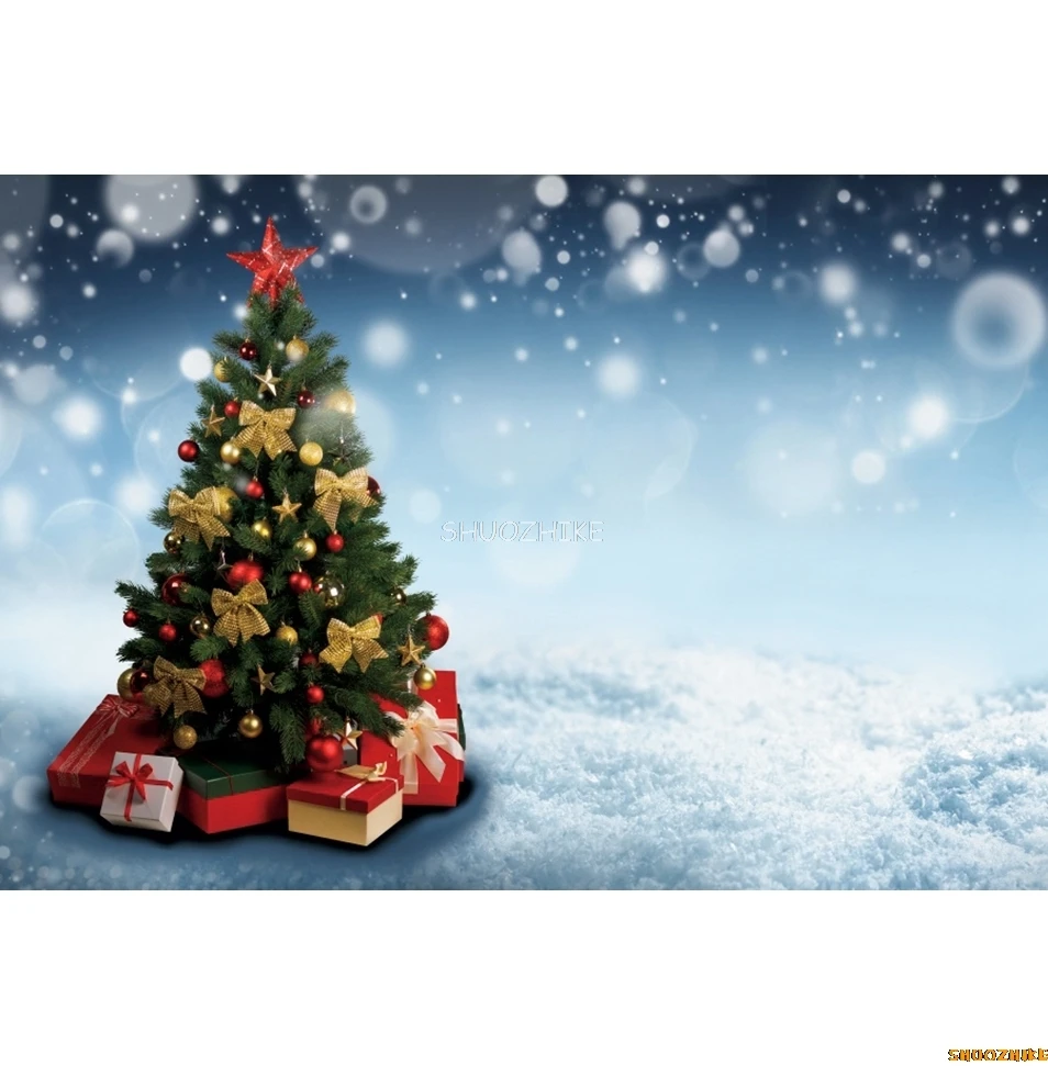 หิมะฤดูหนาว Snowfield ต้นคริสต์มาสฉากหลังเด็กภาพครอบครัว Xmas Party การถ่ายภาพพื้นหลังตกแต่ง Photo Studio Props