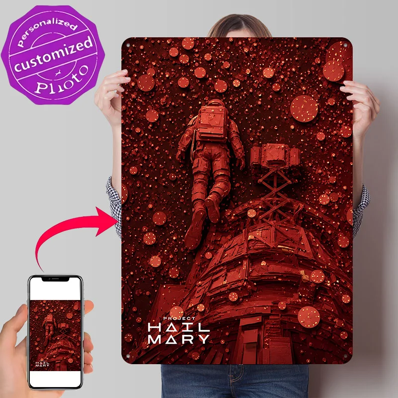 Project Hail Mary Astronaut and Structure Personalized 3D Textured Metal Poster Wall Art Tinplate Sign for Decor Room Wand Deko