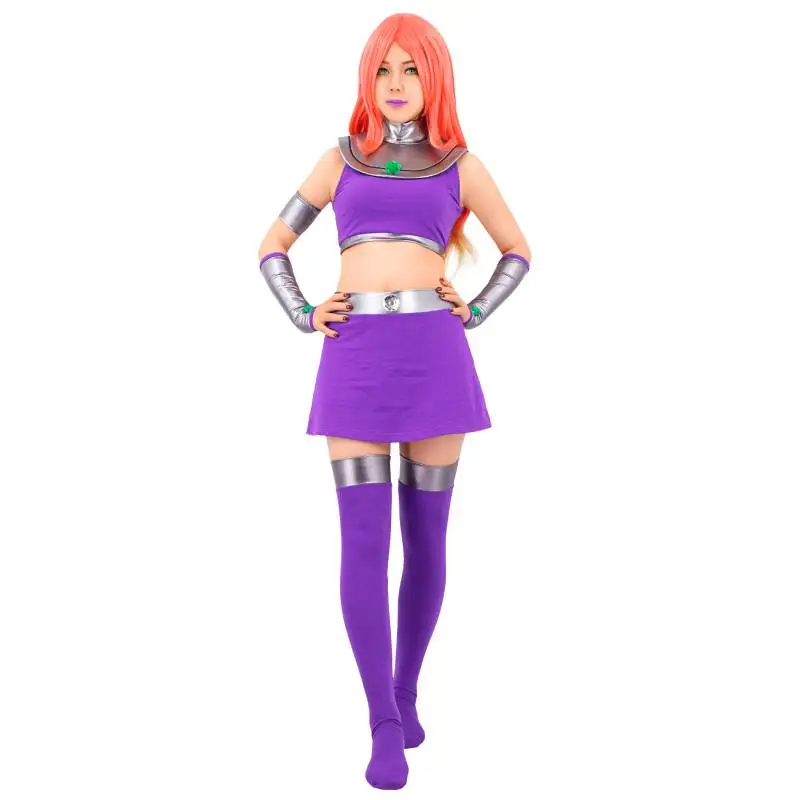 

WENAM Hot Anime Teen Titans Starfire Full Set for Women Girl Female Halloween Party Cosplay Costume Stage Performance Uniform