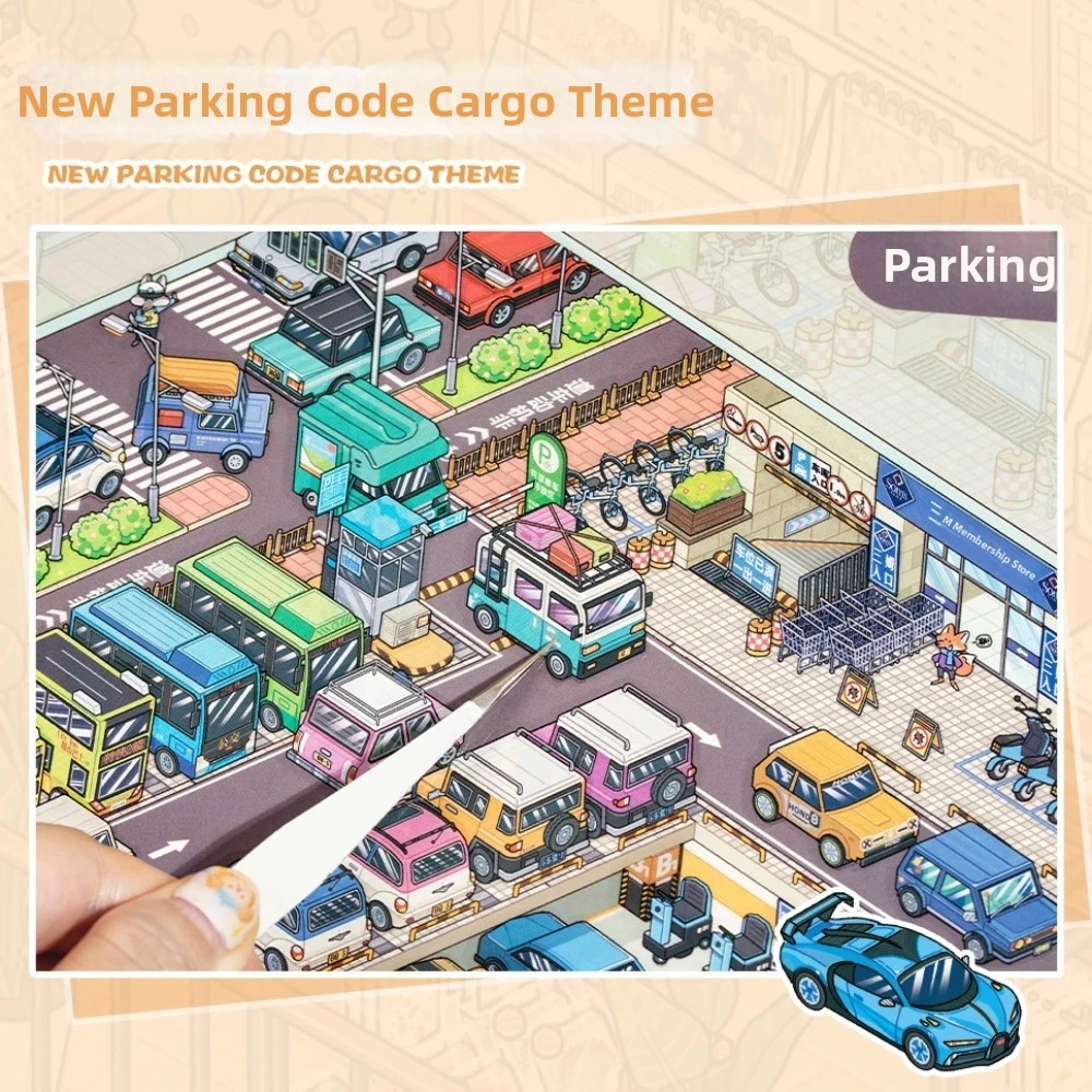 Large Size Grocery Scene Sticker Parking Lot Arcade DIY Craft Store Mini Scenery Stickers PET 8 Scenes 24 Sheets