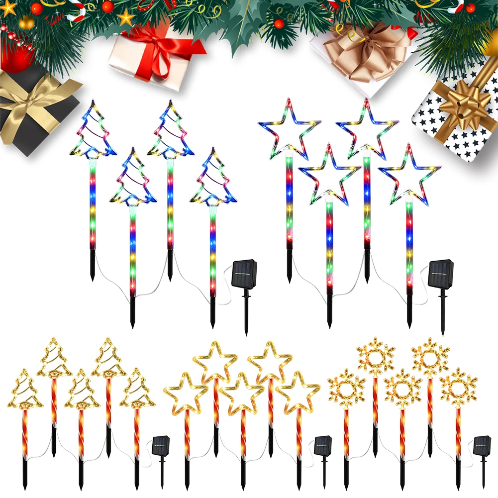 Star/Xmas Tree Solar Powered Stakes Light สีสัน/Warm Light ไฟสวนอัตโนมัติบนไฟลานกลางแจ้งสําหรับทางเดิน Patio Garden