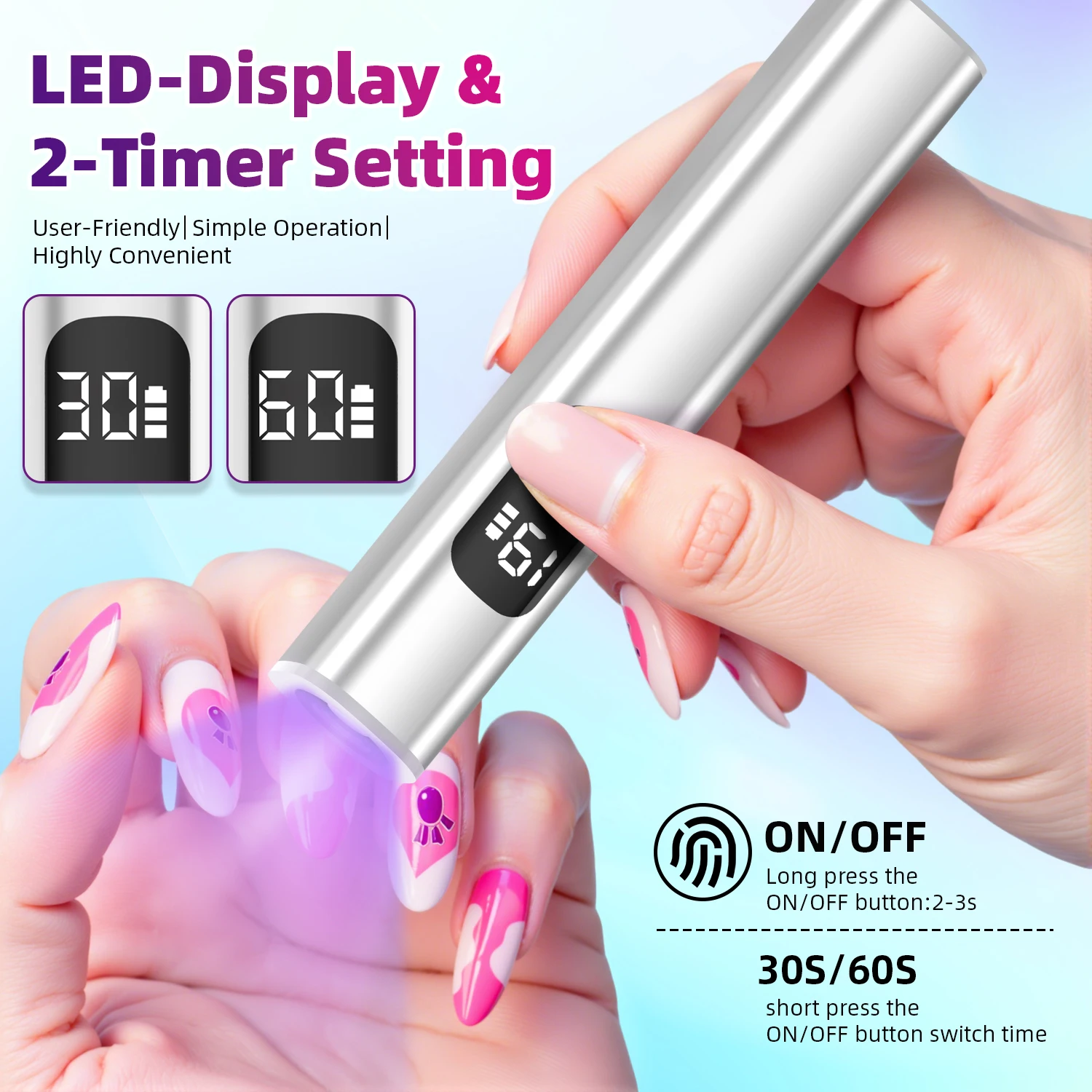 ミニポータブルUV LEDネイルドライヤー - 充電式ハンドヘルドジェルポリッシュ硬化ランプ、コンパクトなアルミニウム合金デザイン