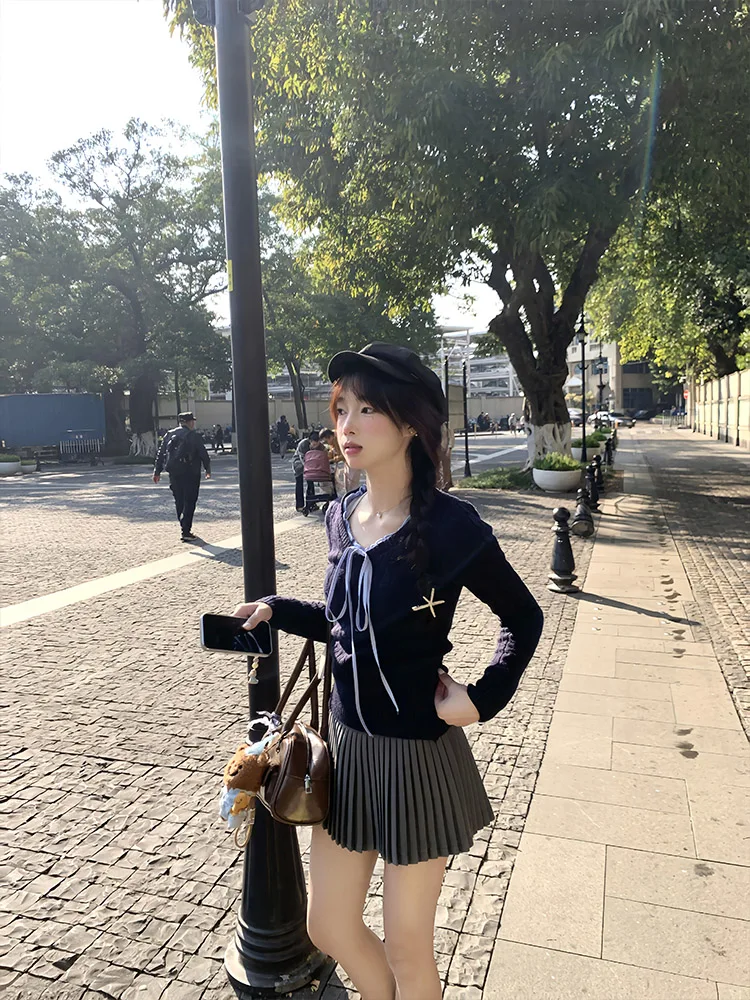 Coreano sle torção v-ne camisola feminina outono inverno faion sensação interior única base irt topo emenda falso de duas peças