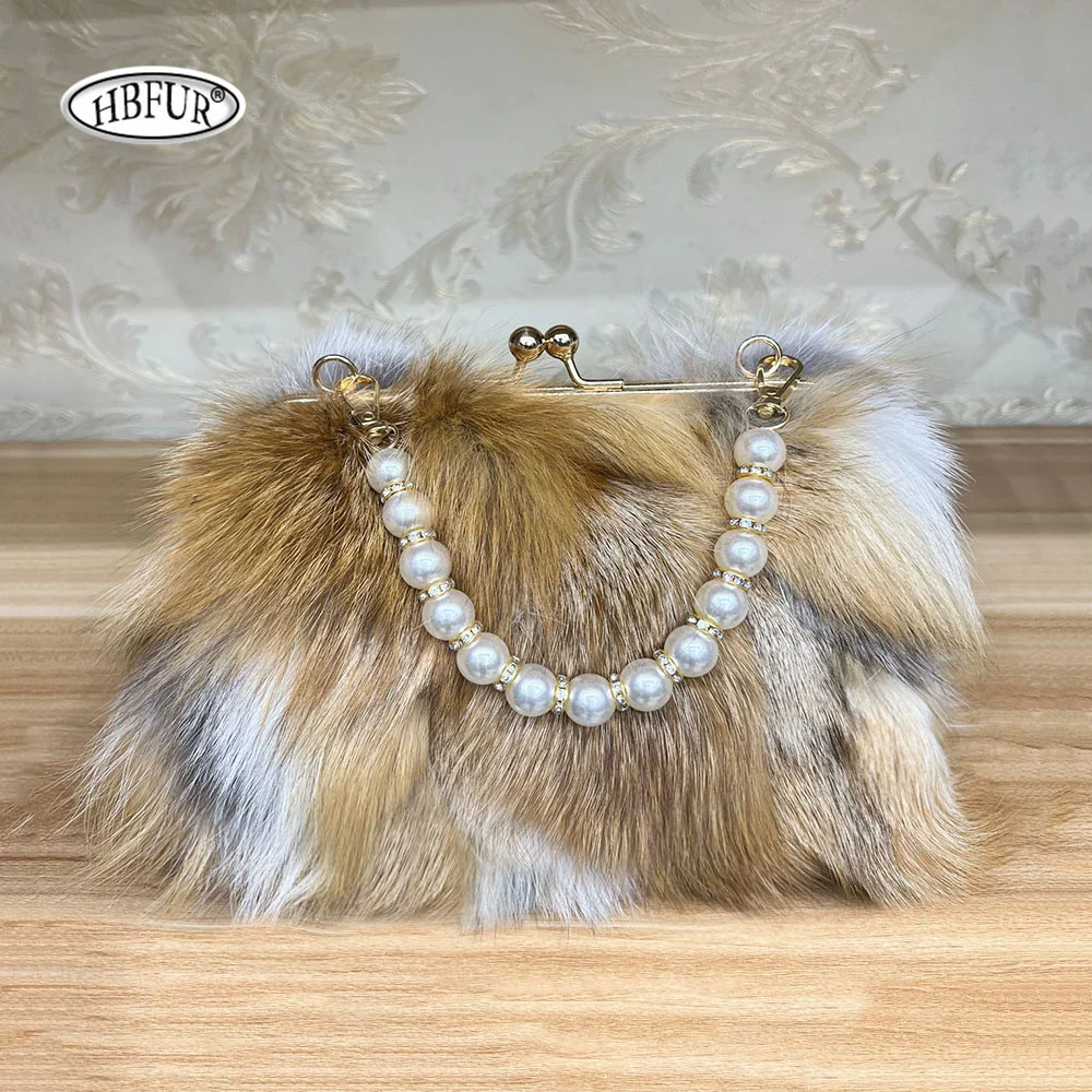 Luxury Women Bags Natural Fox Fur Bags for Woman Luxury Designer Handbag Furry Plush Handbags Ladies Purese Fluffy Shoulder Bag