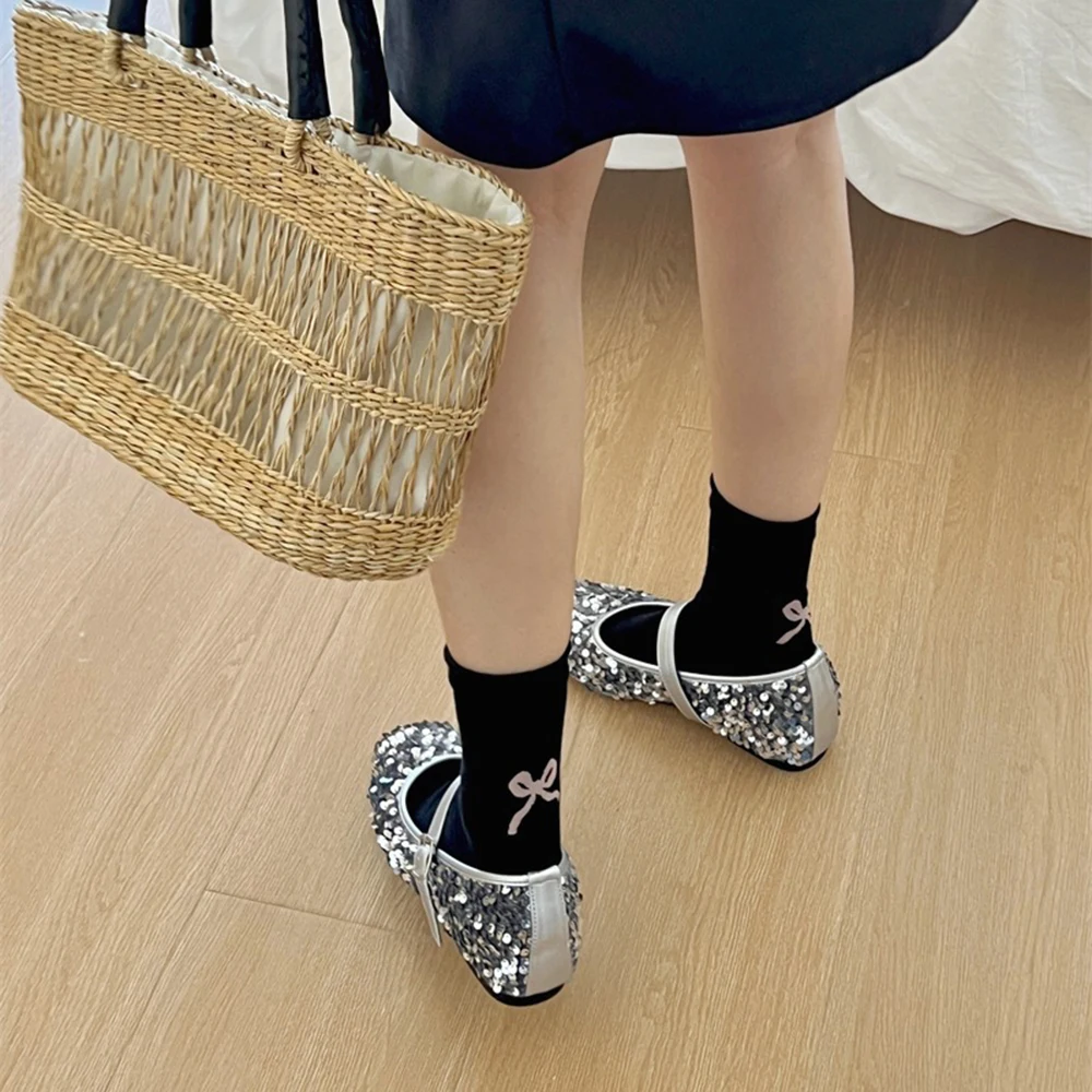 3 Pairs Women Bow Tie Mid Tube Socks Fashionable Round Neck Ballet Style Solid Color Cute Soft And Comfortable Casual Socks