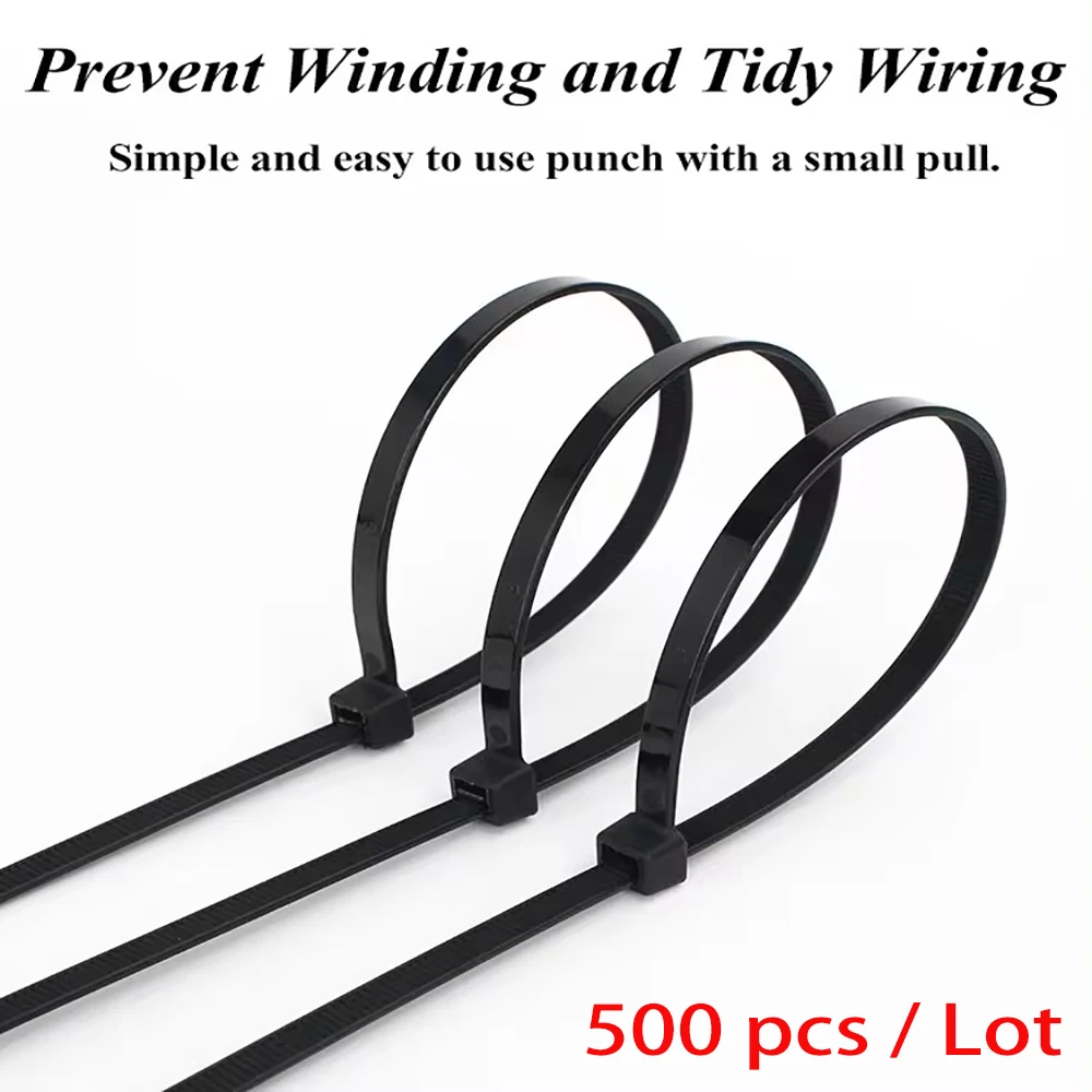 

500Pcs Home Storage Cable Ties Self-Locking Nylon Wire Plastic Fasten Circle Cable Zip Tie Wraps Strap Organizer Accessories