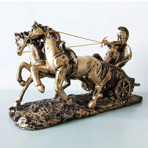 Roman Cavalry Knight Vintage Resin Sculpture Statue Ancient Warrior on Horseback Classical Home Office Desk Historical Decor