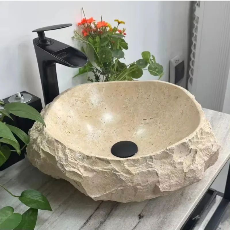 Aquarius Irregular Waveform Natural Stone Marble Sink Bowl Modern Design Polished Single Hole Faucet Bathroom Countertop