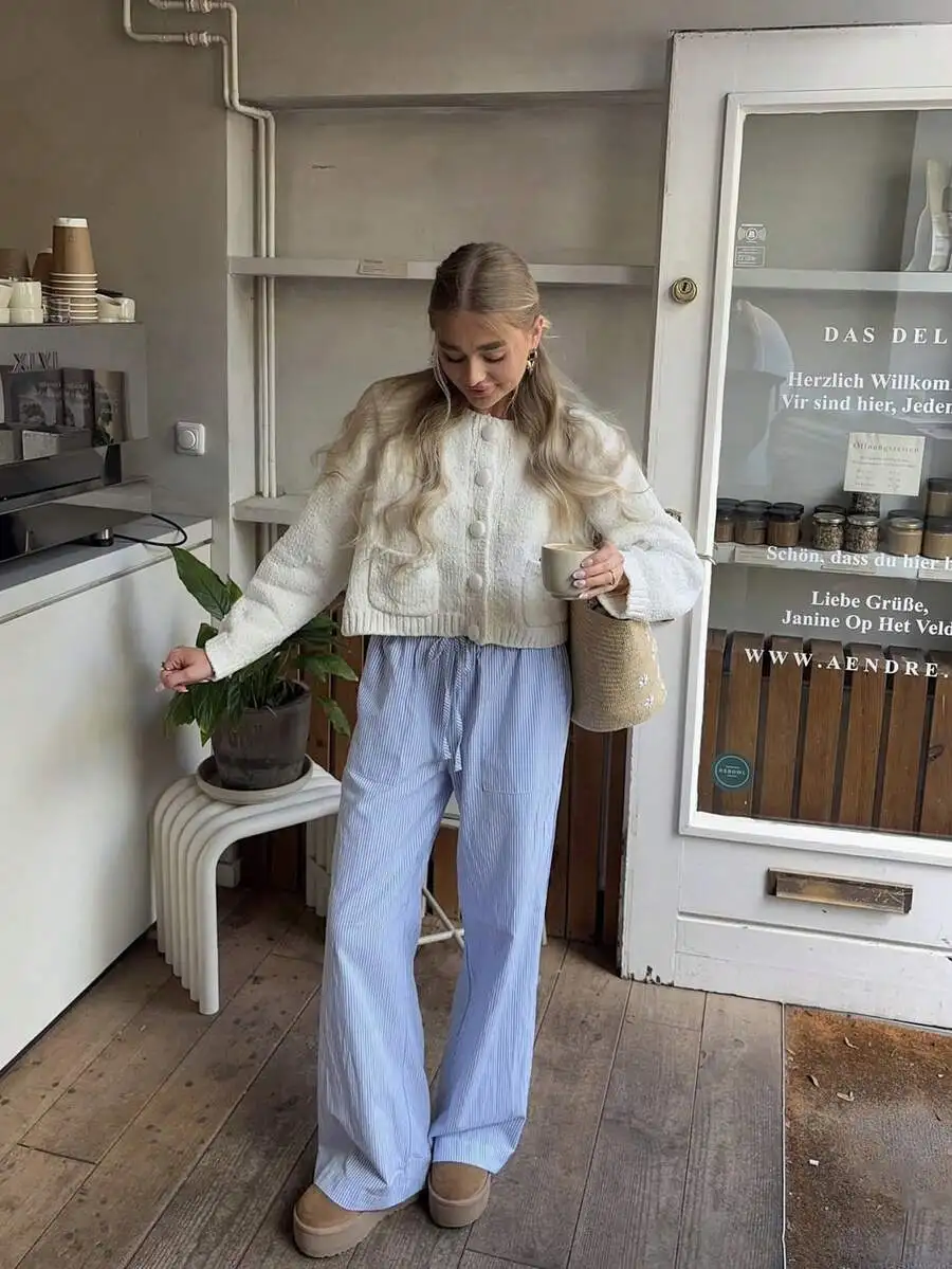 

Womens Minimalist Long Sleeve Round Neck Loose Soft Knit Cardigan Sweater Casual Relaxed Daily Wear Spring Autumn Winter