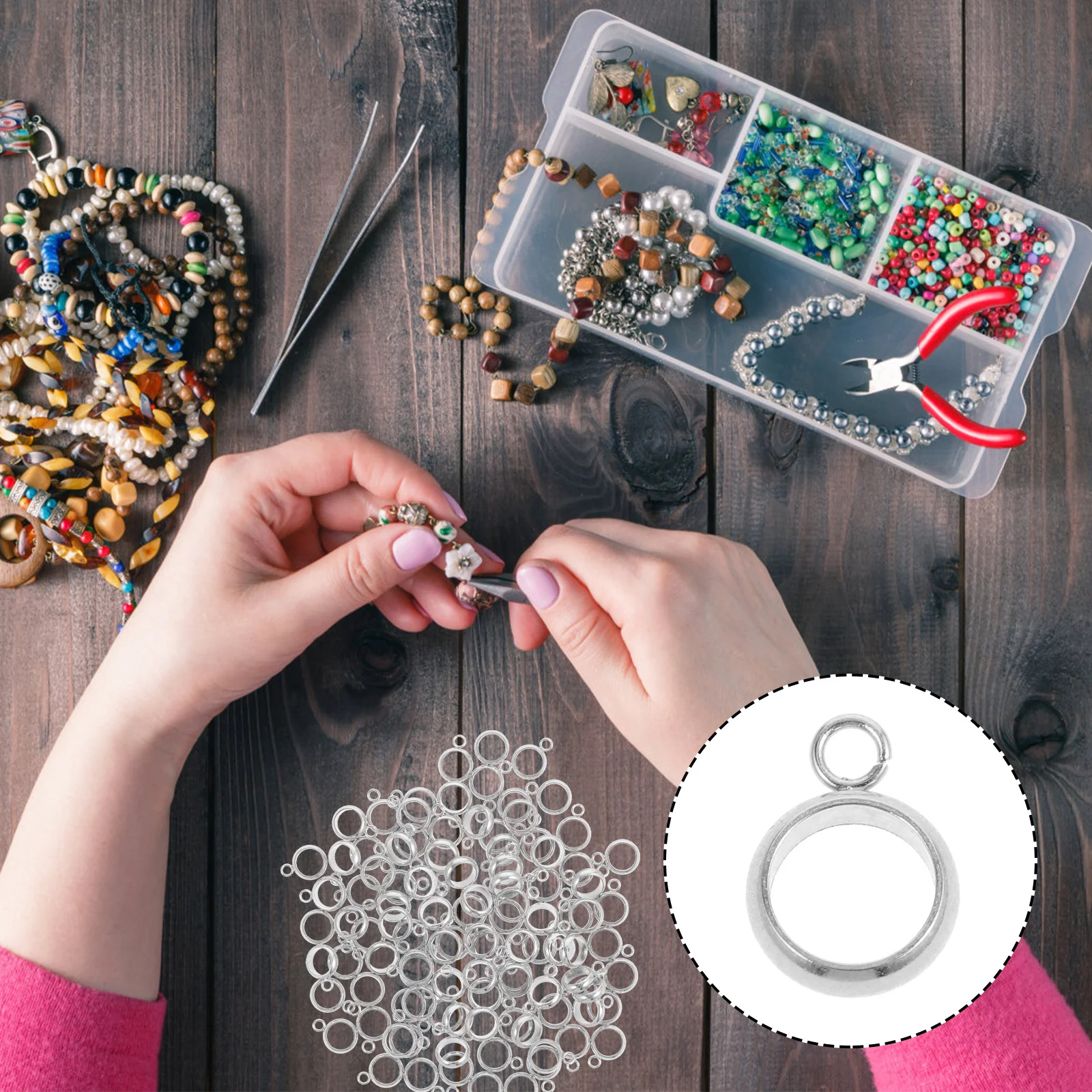 

100pcs Stainless Steel Jewelry Findings: Column Bail Beads For Pendant Necklace Craft With Welded Ring Design Spacer Tube Beads