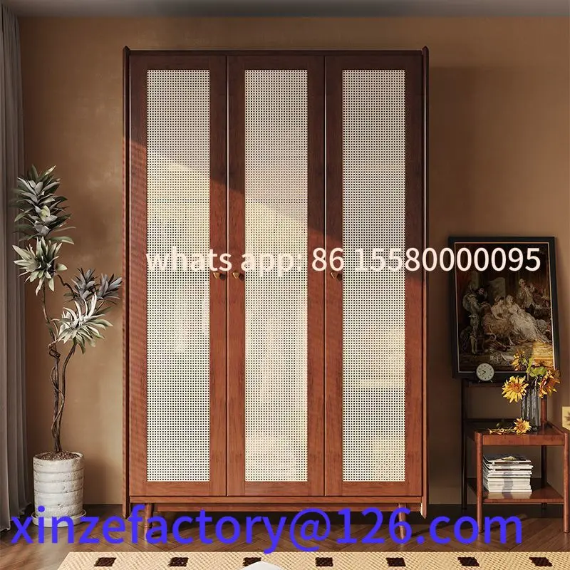 

Customizable solid wood small apartment Japanese wardrobe rural rattan American storage household bedroom