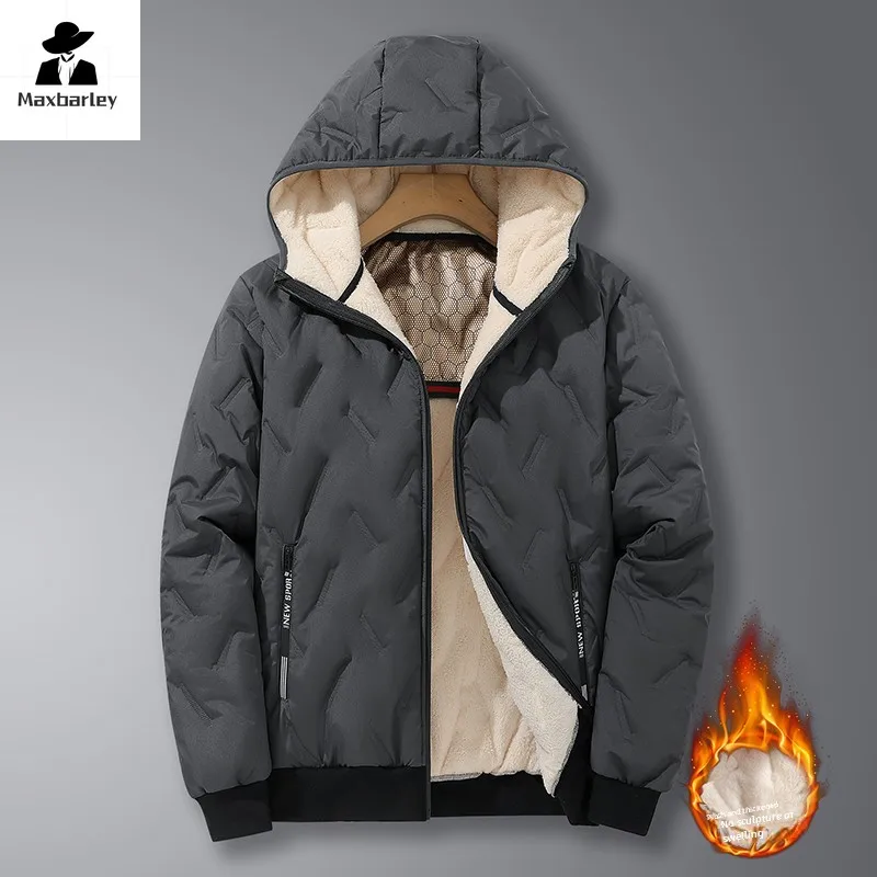 2024 New Winter Jacket Men's Fashion Casual Thick fleece-lined Warm Hooded Coat Brand Graphene Heating Cold-proof Padded Jacket