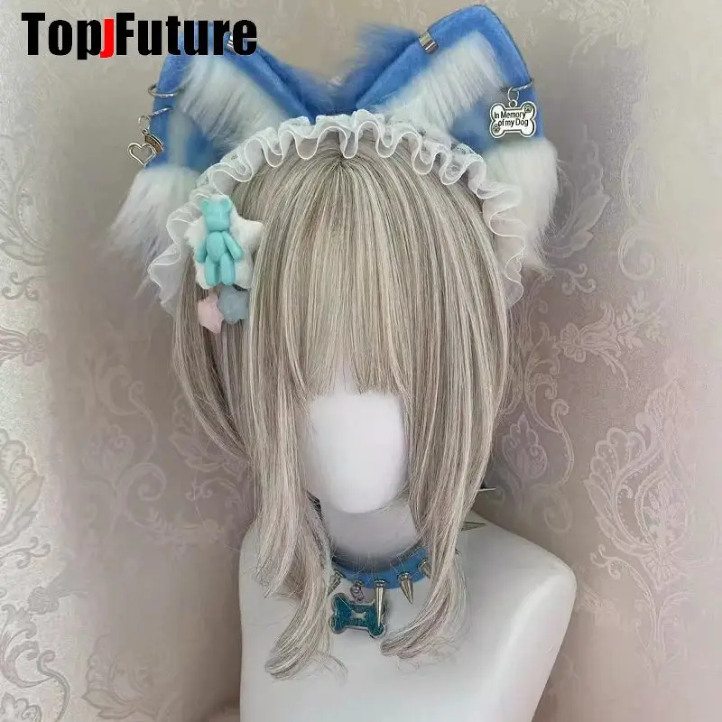 

Y2k Girl Women Gothic Lolita Lace Headdress Maid Handmade Versatile Hair Accessories Cute Cat Ear Cosplay Hairband Hair Hoop