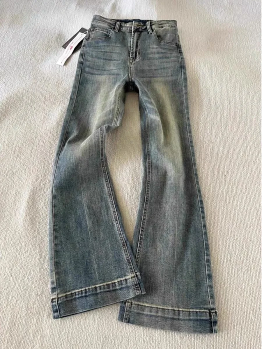

American Style Retro Stretchy Flared Denim Jeans Women Summer New Small Size Washed Slim Fit Hoof Pants