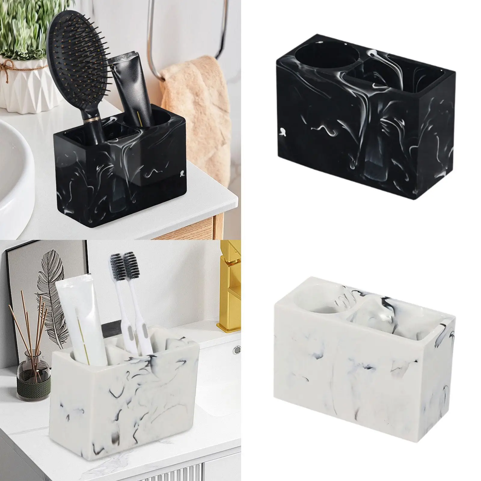 

Toothpaste Holder Toothbrush Stand 2 Compartment Resin Makeup Brushes Holder for