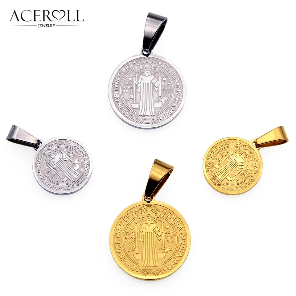 ACEROLL Stainless Steel Catholic Pendant Charms With Saint Benedict Medal For Christian