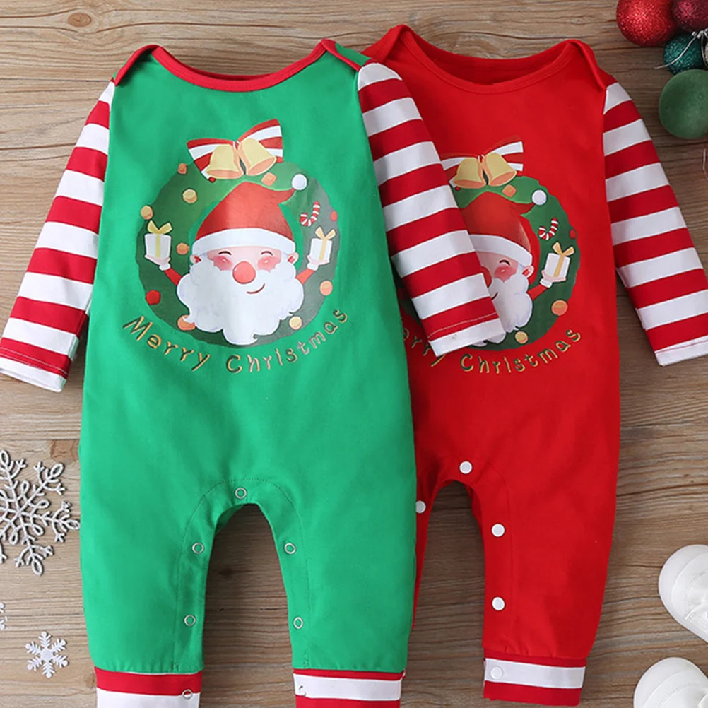 

Lovely Christmas Baby Jumpsuit Santa Pattern Soft Cotton Comfortable Windproof Easy Wear Off Xmas Baby Romper Toddler Clothes