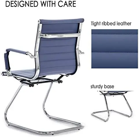 كراسي الاستقبال كرسي الضيوف الجلدي للمؤتمرات كرسي مكتب دعم الظهر شديد التحمل، مجموعة من 2 (كحلي) #6