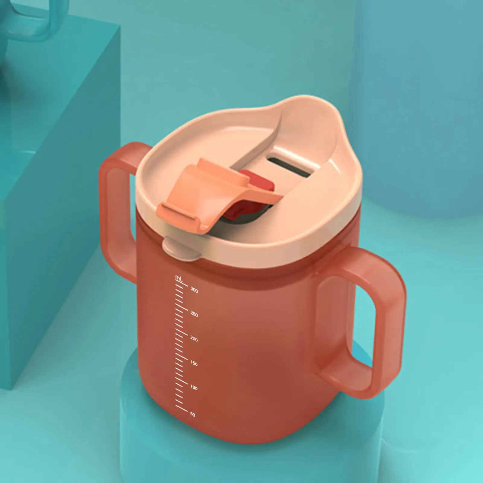 300ml Elderly Care Cup PP Water Cup with Lid and Straw Unspillable Cup Anti-choking Recovery Feeding Cup Drinking Cup