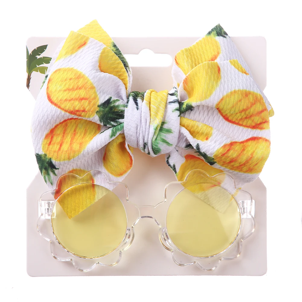 2Pcs/Set Flower Baby Sunglasses Fruit Print Bullet Nylon Hair Bands Headbands Boys Girls Seaside Mental Eyeglasses Kids Headwear