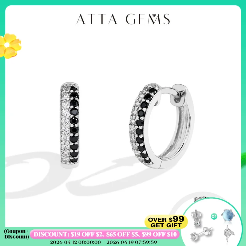 

ATTAGEMS Black and White Moissanite Diamond Earrings S925 Sterling Silver Gold Plated For Women Birthday Gifts Fine Jewelry New
