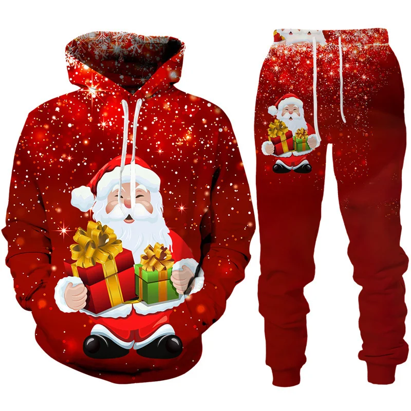 New Year Xmas Men's Anime Hoodie Christmas Santa Claus 3D Print Jersey Y2K Party Cosplay Streetwear Pullover Sweatshirt Pants