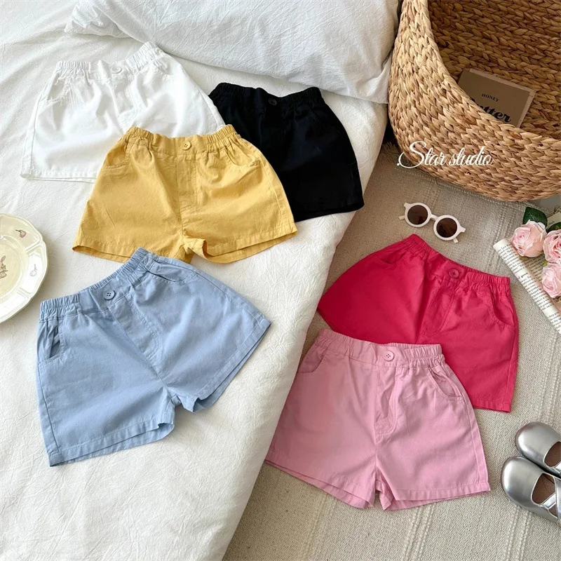 

Girl Short Pant Summer New Korean Style Girls Hot Pants Casual Five Quarter Pants Children Baby Girl Short Solid Color Pants