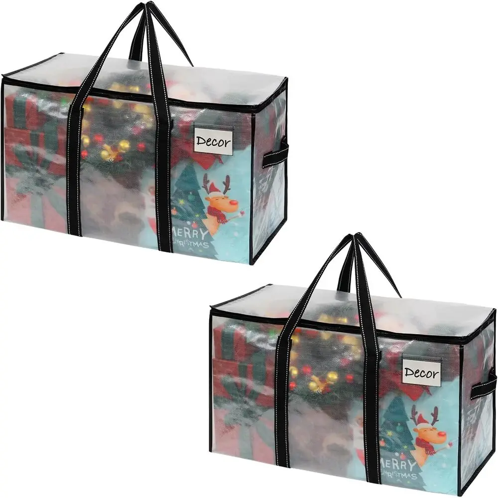 

Упаковка из 2 прочных прозрачных транспортных мешков с черными ручками, очень большие коробки для хранения для колледжа, принадлежностей для переезда и упаковки