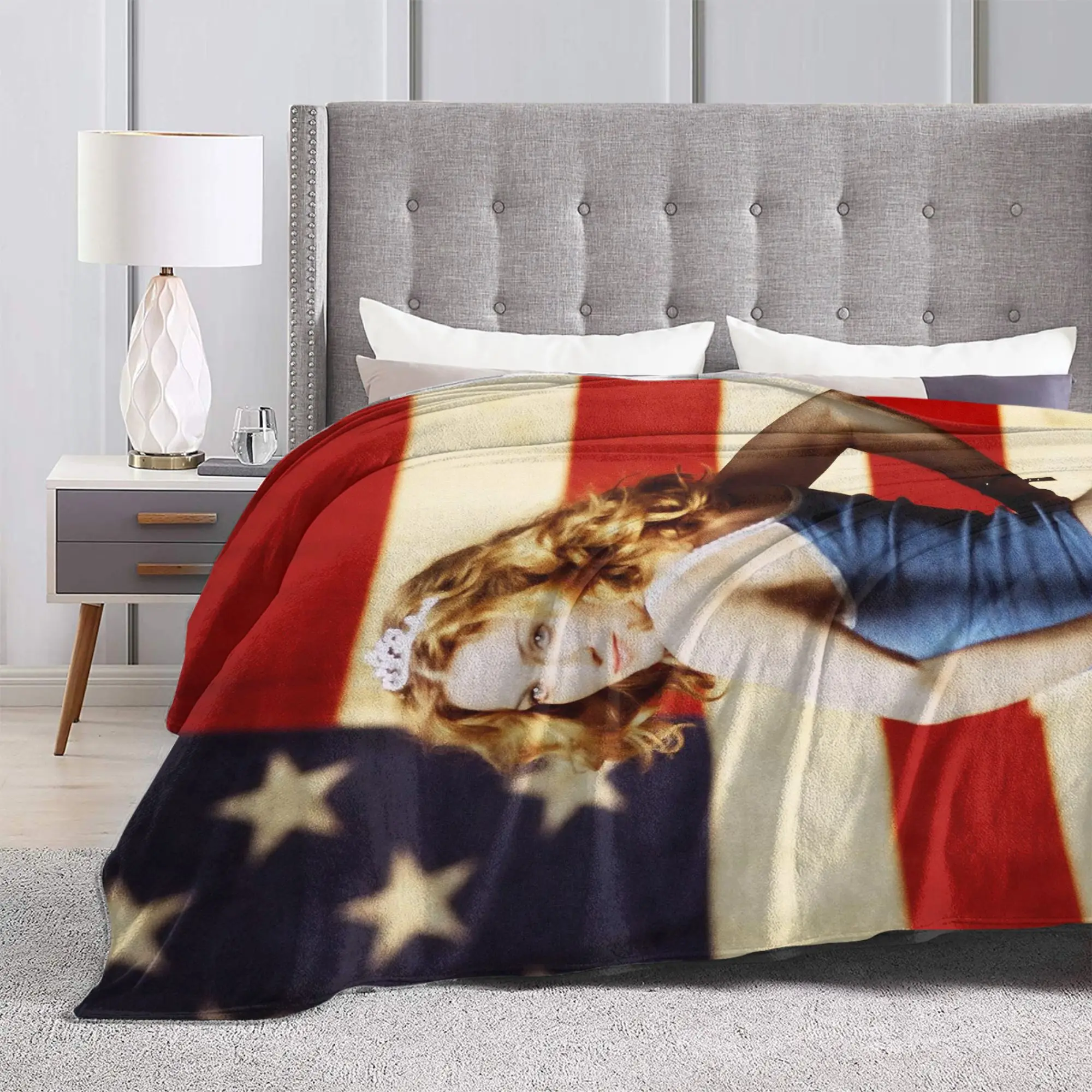M-Madonna 80s Singer America Blanket Wool Vintage Warm Throw Blanket for Coverlet Textile Decor