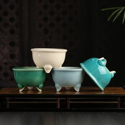 Yixing Ceramic Succulent Bonsai Flower Pot Chinese Style Purple Sand Pot Retro Small Round Pot Home Decorative Flower Pot LE654