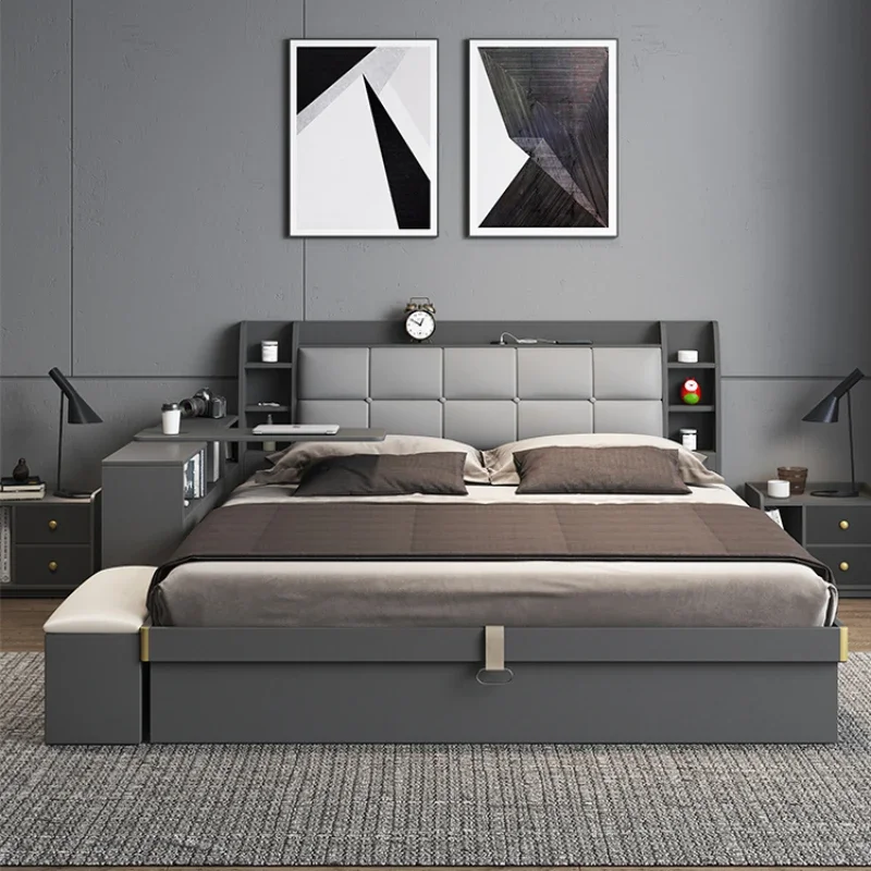 현대 집 간단한 더블 침대 프레임 스토리지 다다미 이탈리아 성인 침대 라이트 럭셔리 Camas De Dormitorio 가구 홈