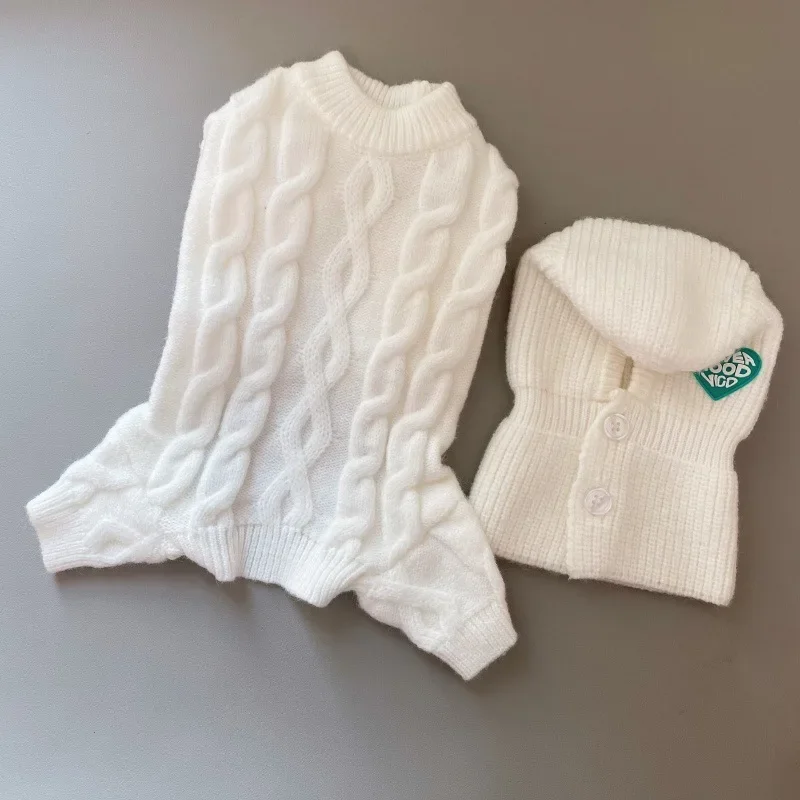 Fashion Winter Pet Sweater Four Legged Knitted Warm Jumpsuit Dog Clothes Pants Warm Sweater with Hat Set Dog Cat Teddy Coat