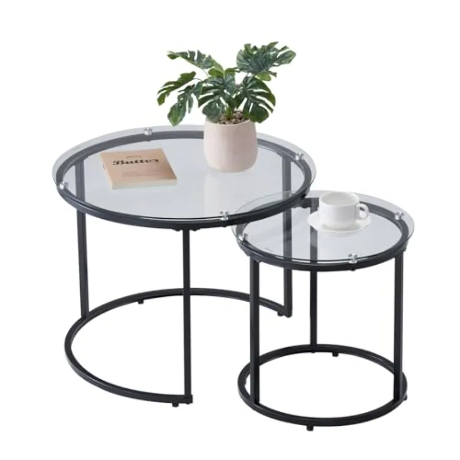 Nestg Coffee Table Set of 2 Round Coffee Table Glass Nestg Tables for Small Place Modern End Side Tables Night Stand with Metal
