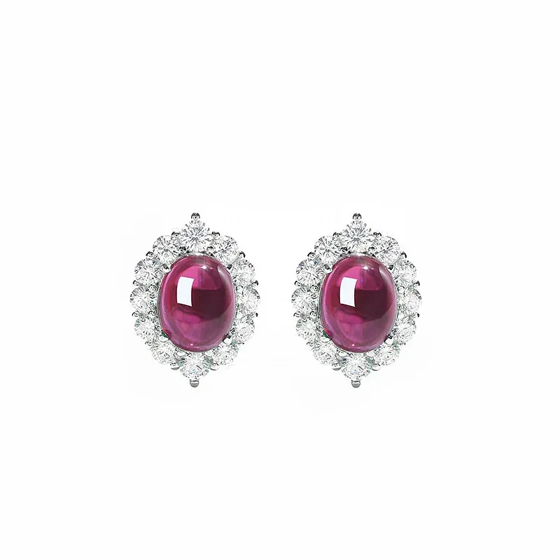 Xiaoyan's new 100% S925 silver full diamond inlaid 8 * 10 simulated chalcedony earrings anniversary commemorative gift