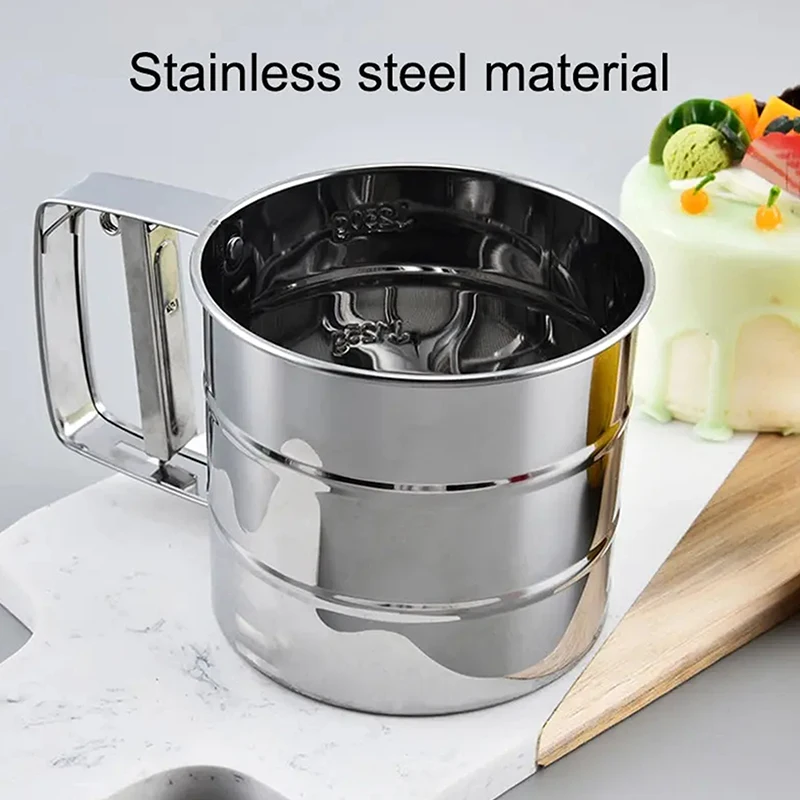 Baking Flour Sifter Food Strainers Powder Stainless Steel Hand-held Reusable Sieve For Flour Cup Shakers Kitchen Baking Tools