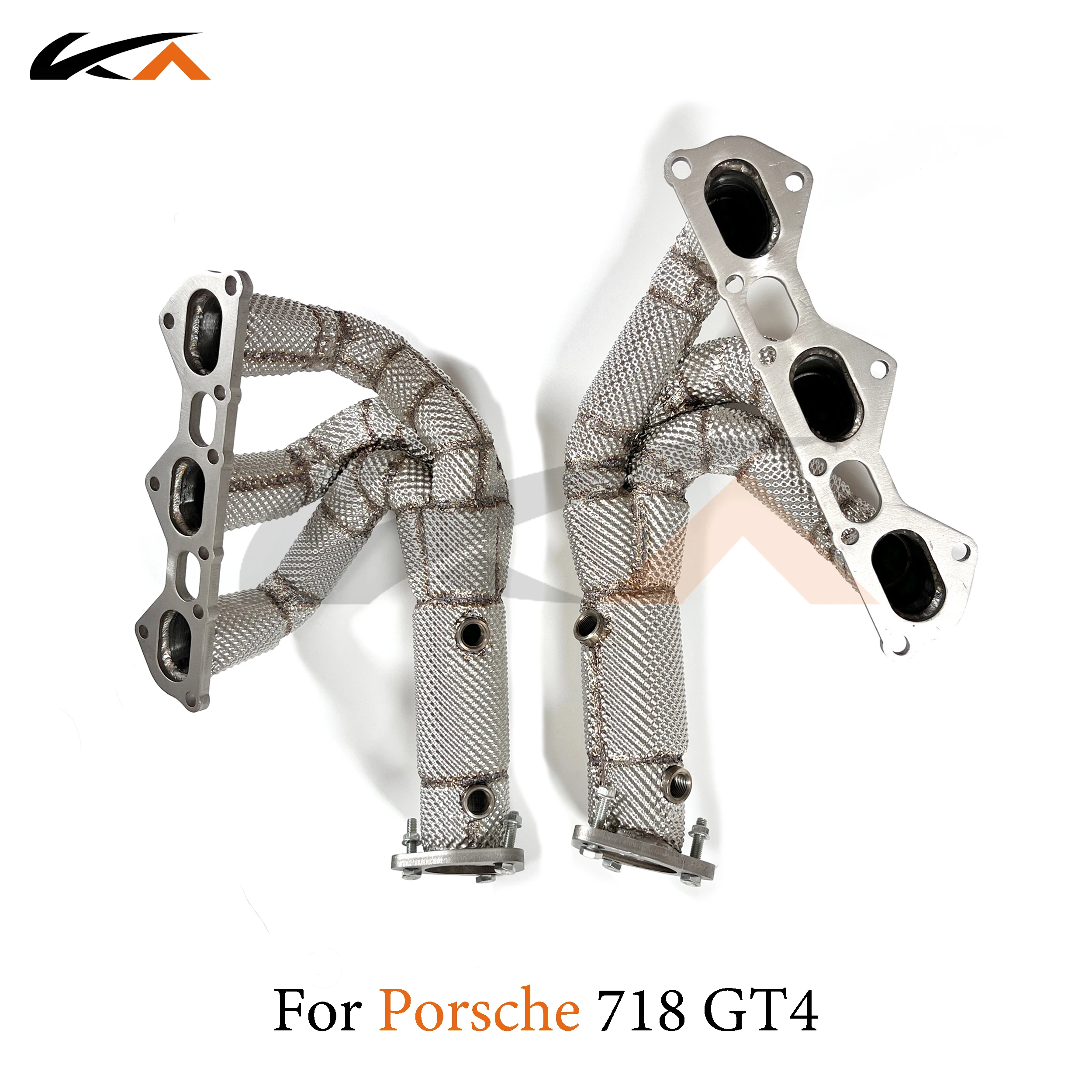 KA Tuning manifold exhaust system stainless steel headers for Porsche 718 GT4 performance parts with heat shield and catalysis