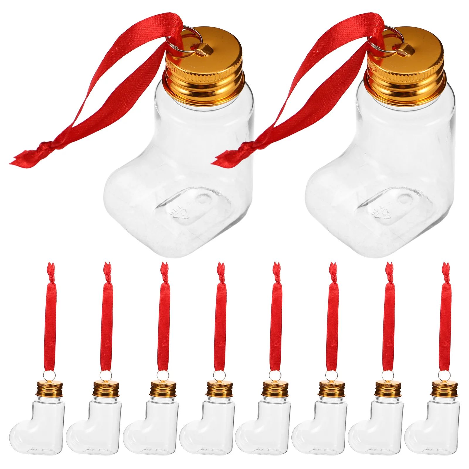 

14Pcs Clear Plastic Ornaments Sock Shaped Fillable Candy Bottles Screw Cap Hanging String DIY Christmas Treat Containers