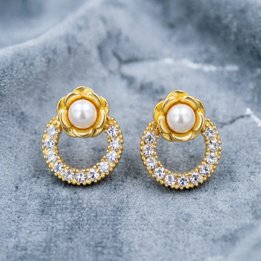 

JY ZuBo Natural Freshwater Pearl Rose CZ Studs For Women Romantic Fine Jewelry with Gift Box Wedding Banquet Birthday Party Gift