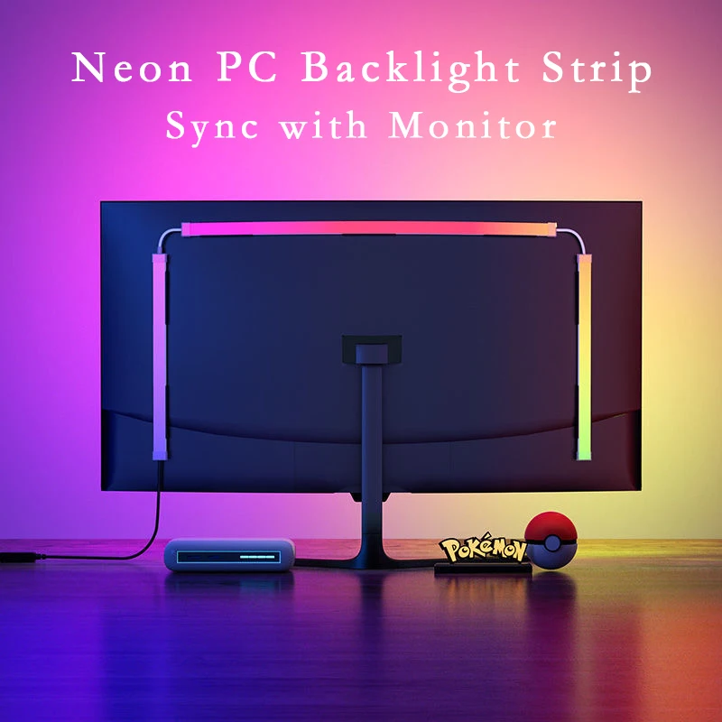 Striscia luminosa RGBIC a LED con sincronizzazione per monitor per computer ad immersione intelligente, striscia di luce al neon color da sogno USB