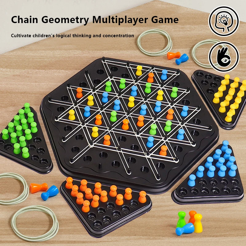 1 Set New Geometry Chain Chess Desktop Game Rubber Band Training Family Interaction Exercise Thinking Toys Gifts Puzzle Chess