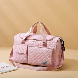 Bolsa de viagem oxford sólida com treliça de diamante, alta qualidade, grande capacidade, simples, multifuncional, bolsa de ombro para mulheres, 2024, casual